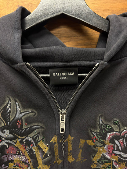 SS2025 Balenciaga ‘Tacky Logo’ Black Studded Zip-Up Hoodie