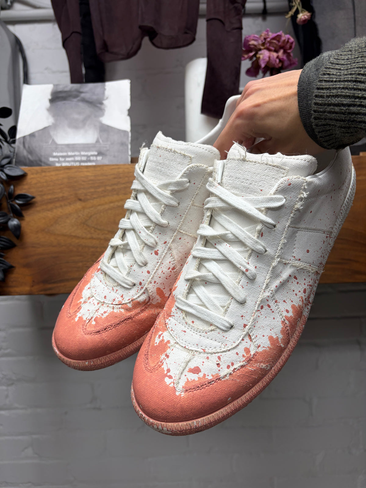 Maison Margiela Red Paint Splatter ‘G.A.T.’ Low Top Sneakers