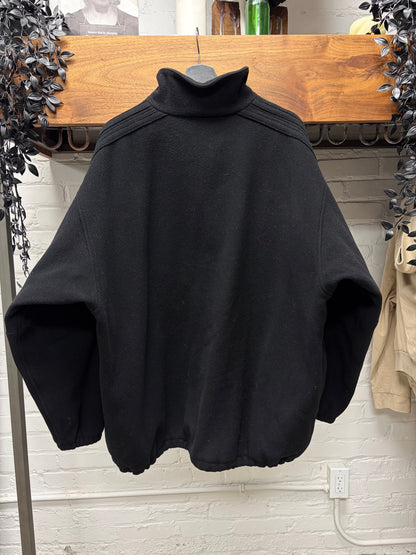 Balenciaga Oversized Black Embroidered Logo Virgin Wool Zip-Up Fleece Jacket