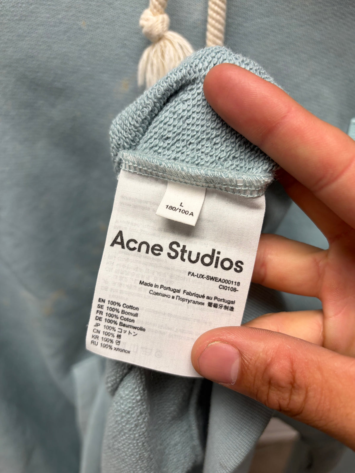 Acne Studios Ice Blue French Terry Cotton ‘Face Logo’ Hoodie