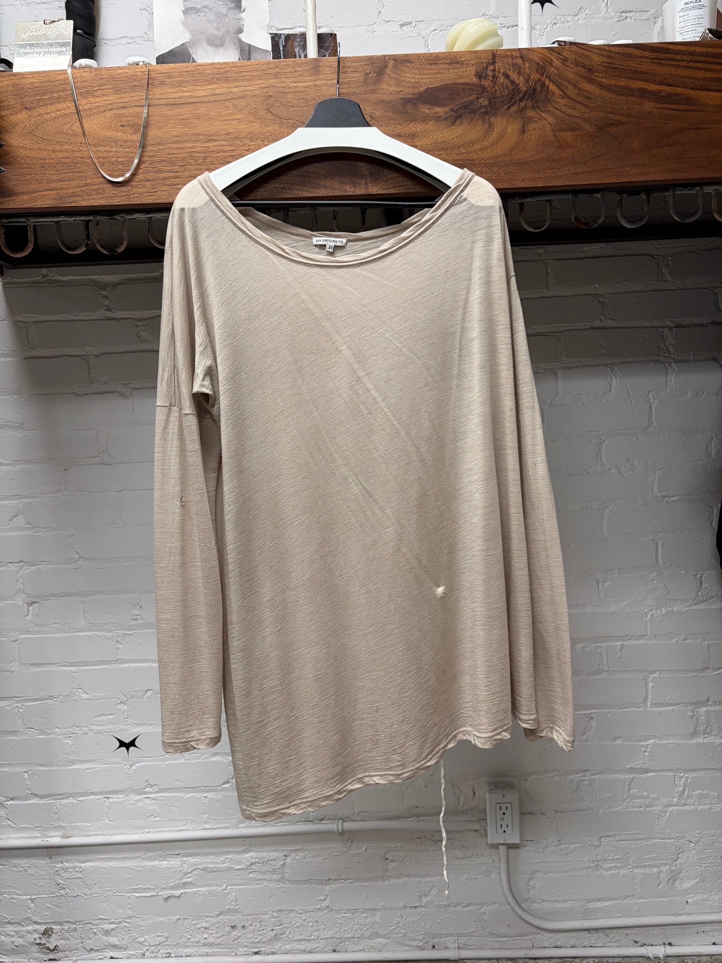 Ann Demeulemeester Sheer Scoop Neck Tan Brown Layering Shirt