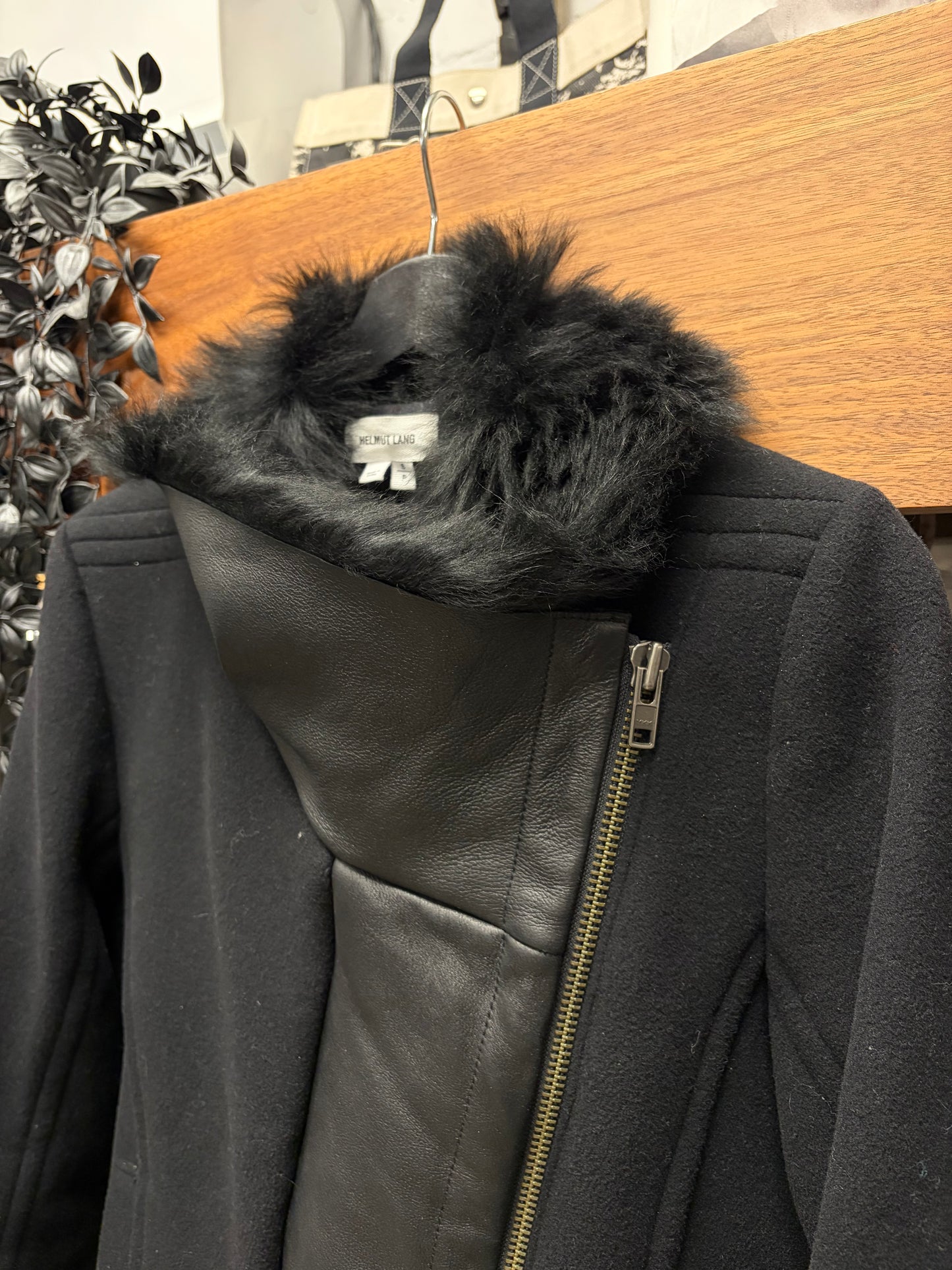 Helmut Lang Suede/Leather Biker Jacket with Faux Fur Trim