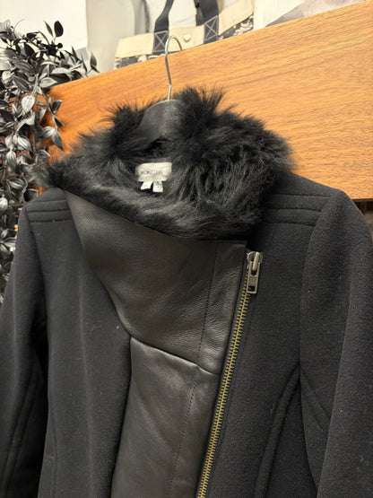 Helmut Lang Suede/Leather Biker Jacket with Faux Fur Trim