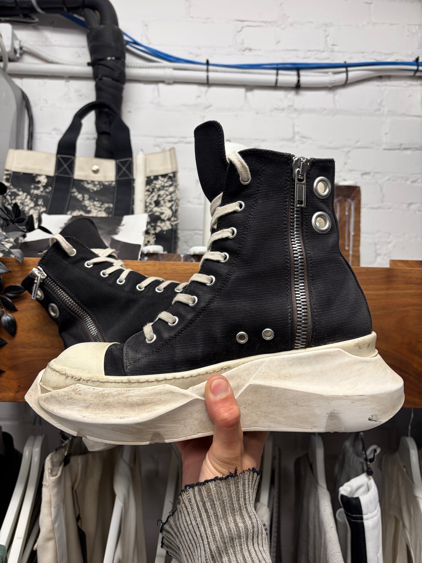 Rick Owens ‘Abstract Sole’ Black Canvas High Top Sneakers