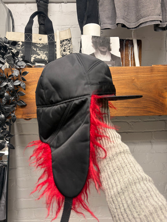 AW2019 Prada Red Fur Nylon Ushanka ‘Trapper’ Hat