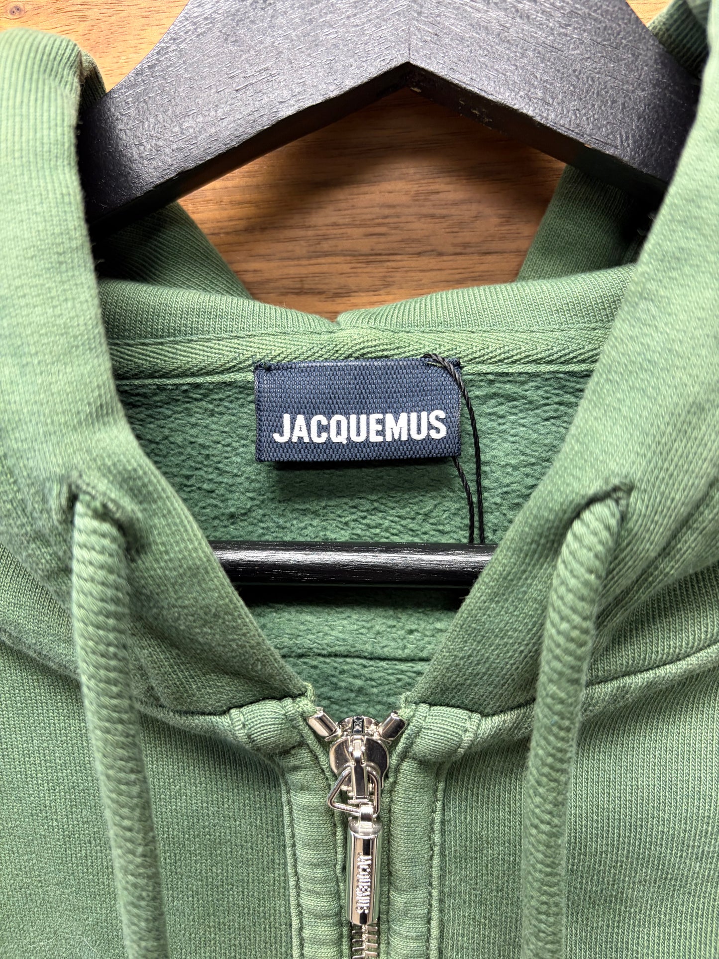 Jacquemus Forest Green Embroidered Logo Terry Cotton Zip-Up Hoodie
