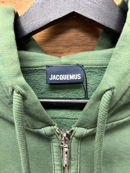 Jacquemus Forest Green Embroidered Logo Terry Cotton Zip-Up Hoodie