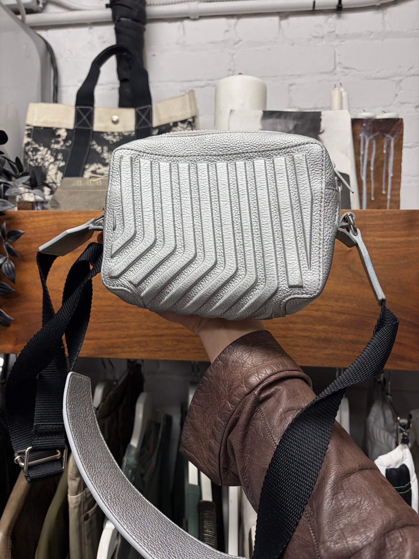 Balenciaga ‘Car Camera Bag’ Silver Leather/Black Crossbody