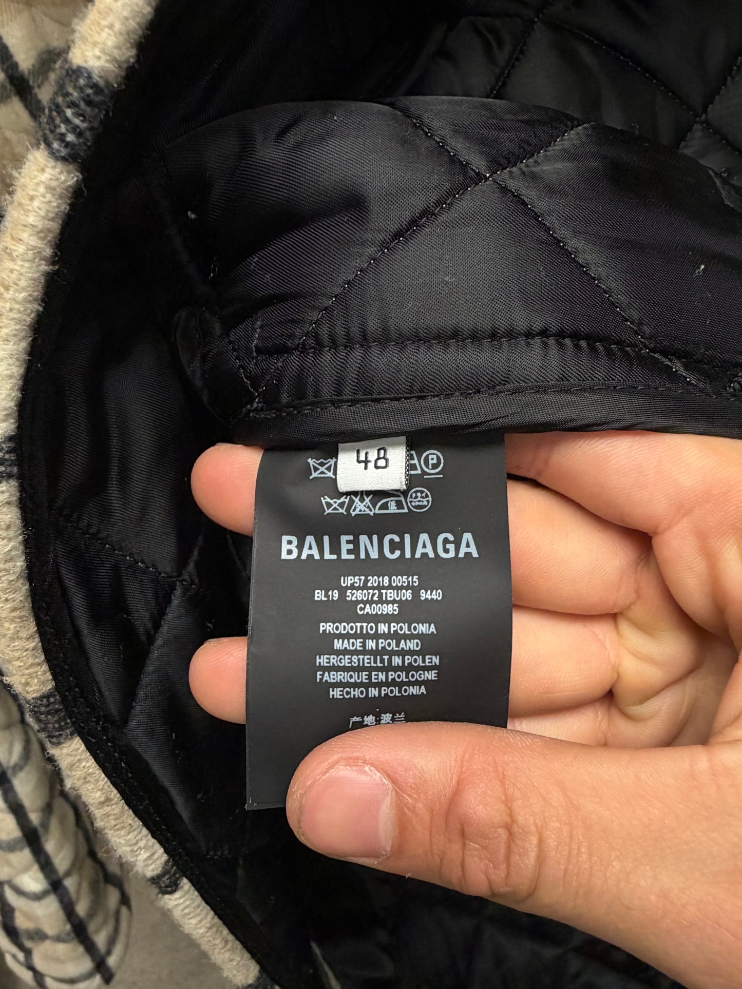2018 Balenciaga ‘Quilting Padded’ Plaid Wool Oversized Shirt
