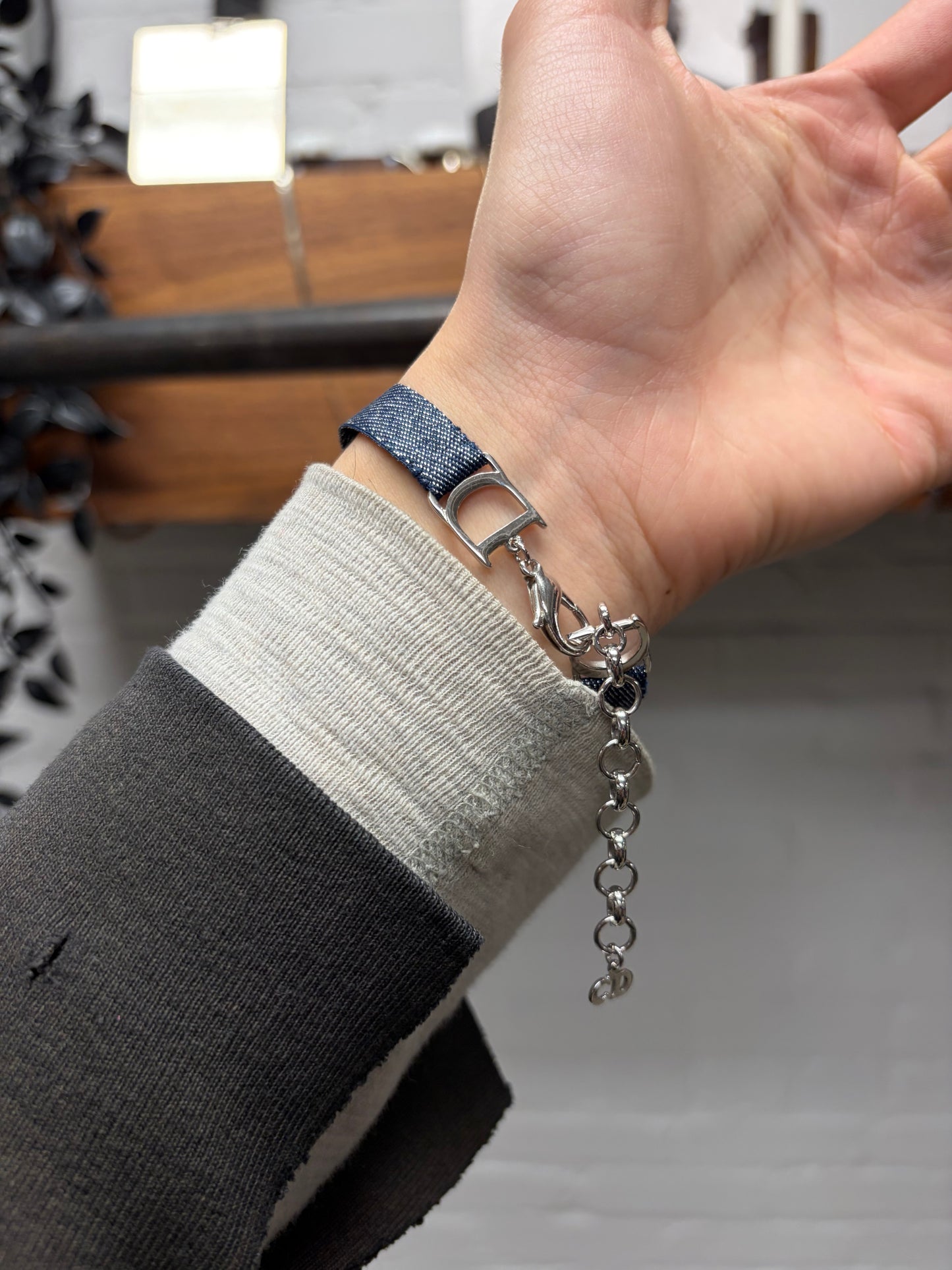 2000s Dior Blue ‘Trotter Monogram’ Silver Bracelet