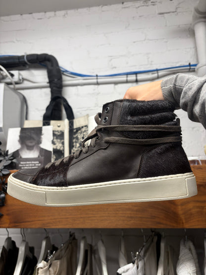 2000s Saint Laurent Pony Hair/Brown Leather YSL Court High Top Sneakers