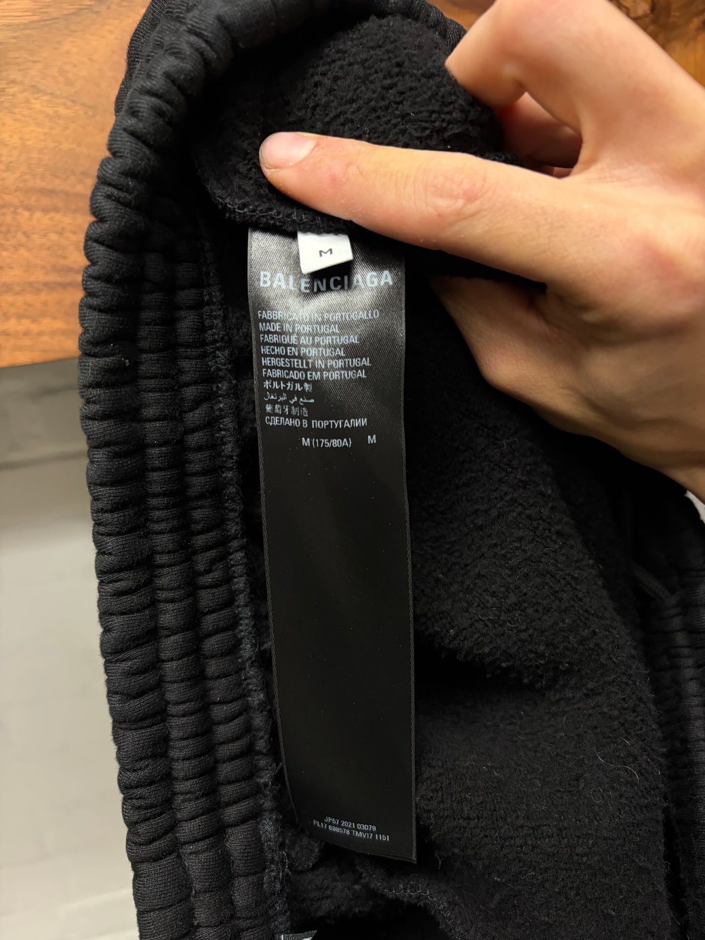 2021 Balenciaga Heavy Black Terry Cotton Relaxed Drawstring Sweatpants