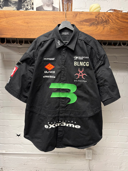 AW2021 Balenciaga ‘Gamer’ Embroidered Logo Oversized Button Up Shirt