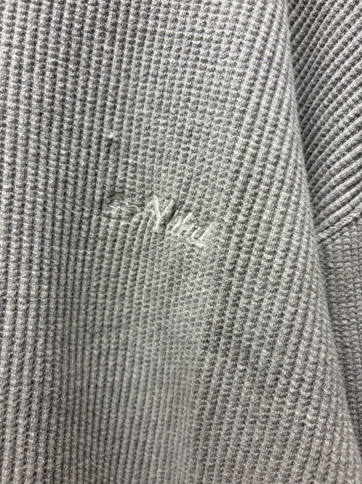 Neighborhood Embroidered Grey White Thermal Cotton Long Sleeve Shirt