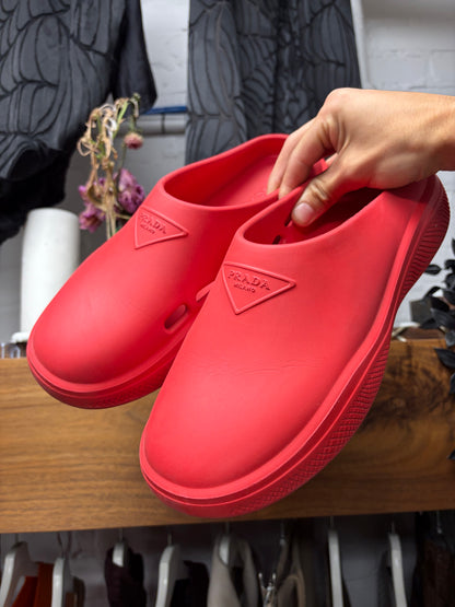 Prada Red Foam Rubber Slip-On Mules