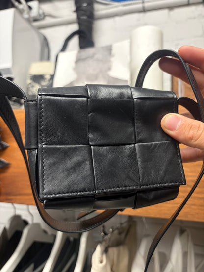 Bottega Veneta Black Leather ‘Mini Cassette’ Intrecciato Woven Bag