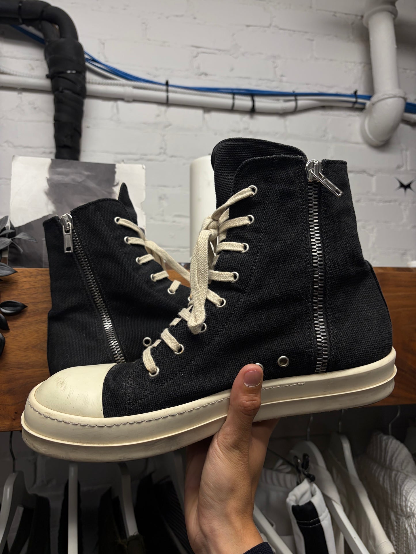 Rick Owens Black Canvas ‘Ramones’ High Top Sneakers