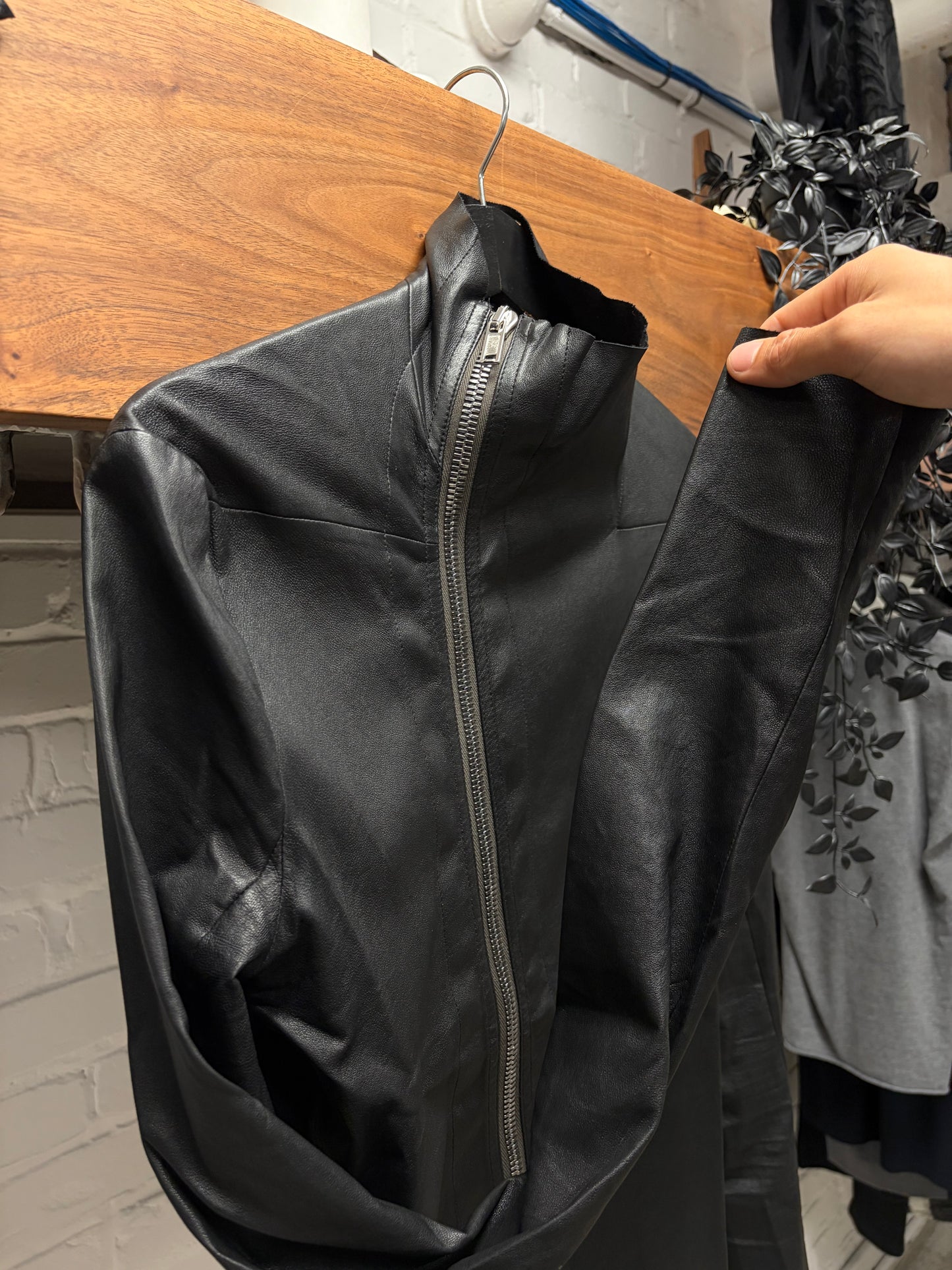 SS2022 Rick Owens ‘Fogachine’ Lambskin Leather ‘Gary’ High Neck Jacket