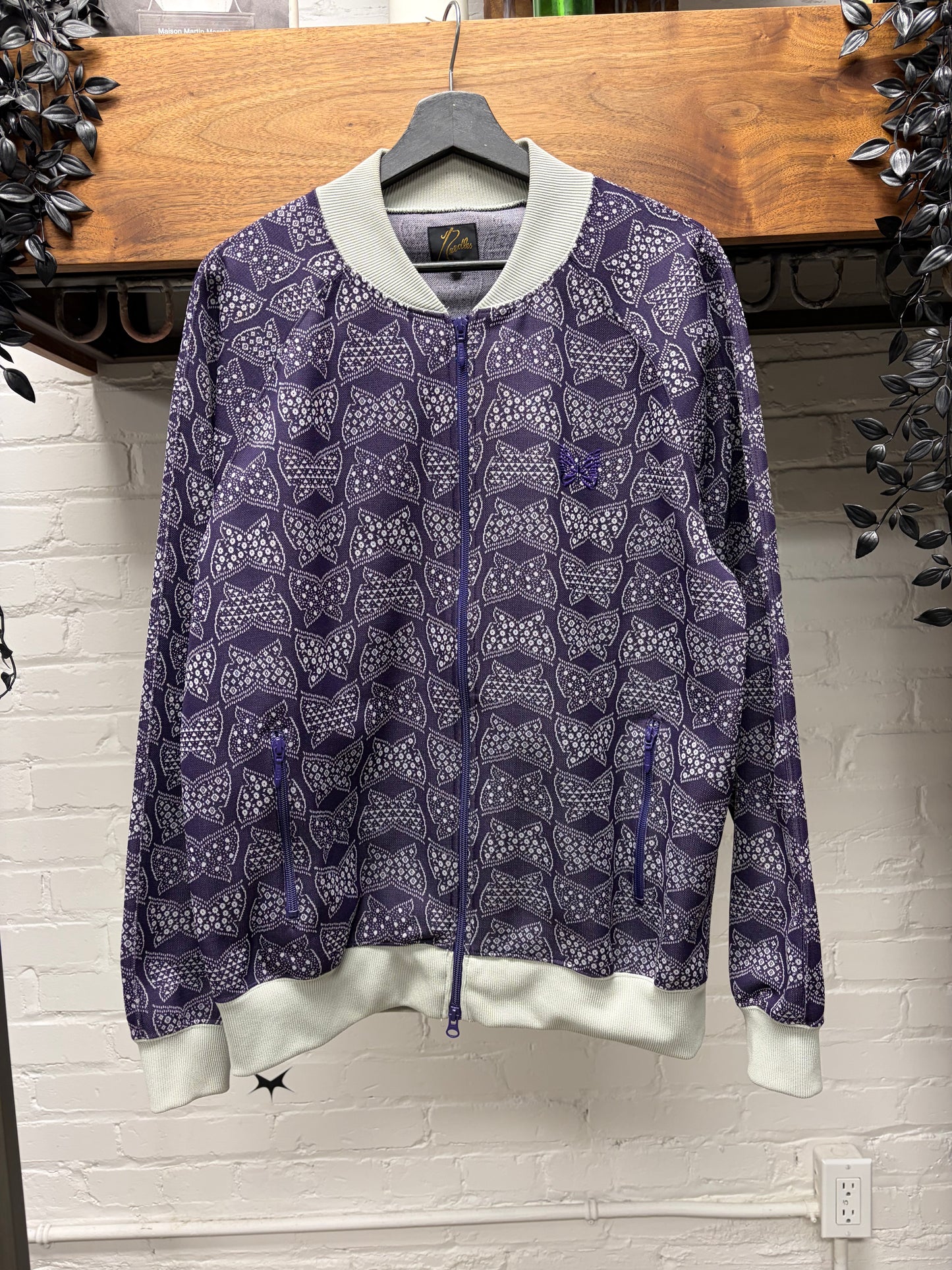 Needles Full Print Purple/Cream Butterfly Bomber Jacket