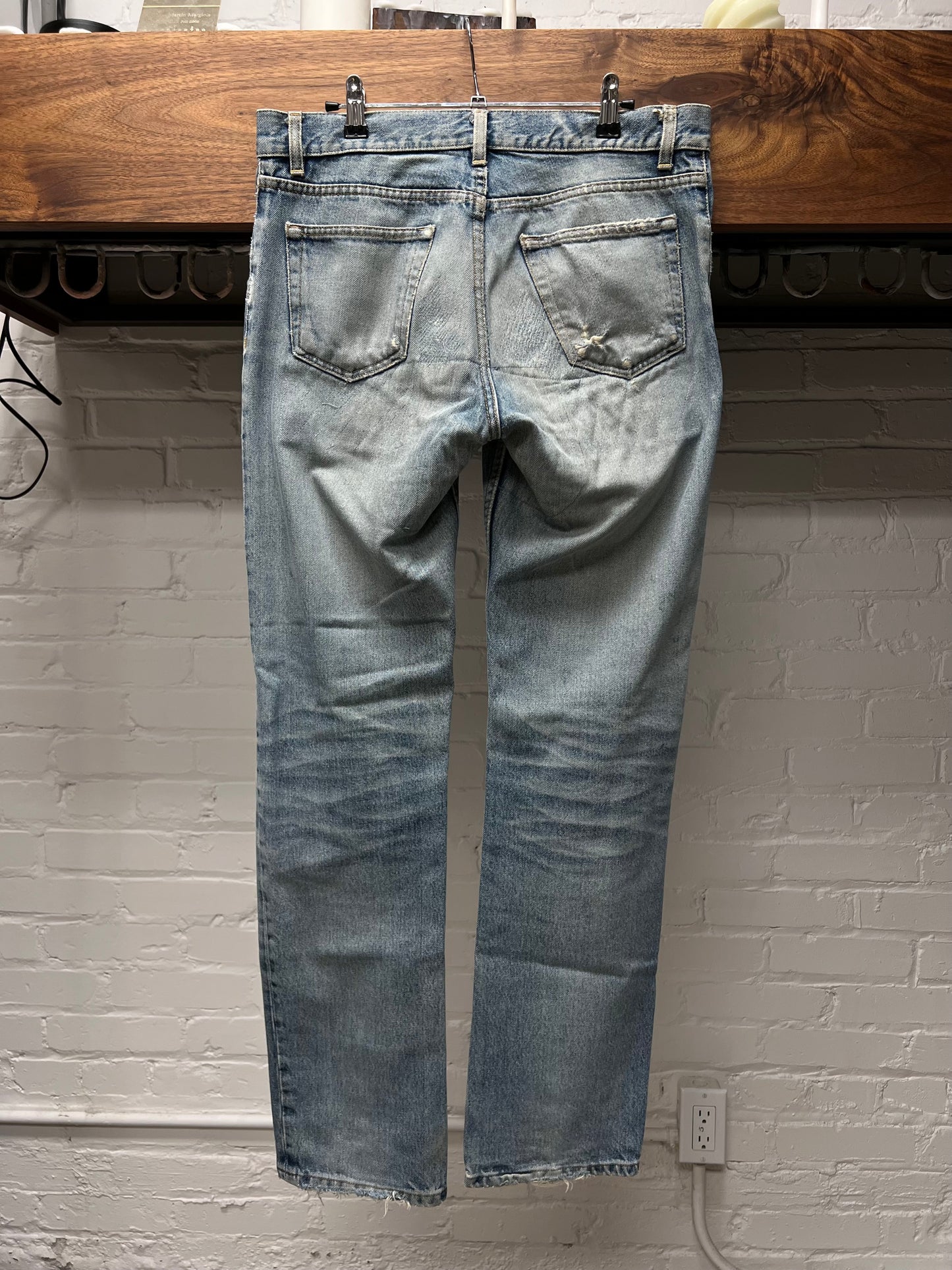Vintage 1998 Helmut Lang ‘Painter’ Silver/Blue Denim With Hand Repairs