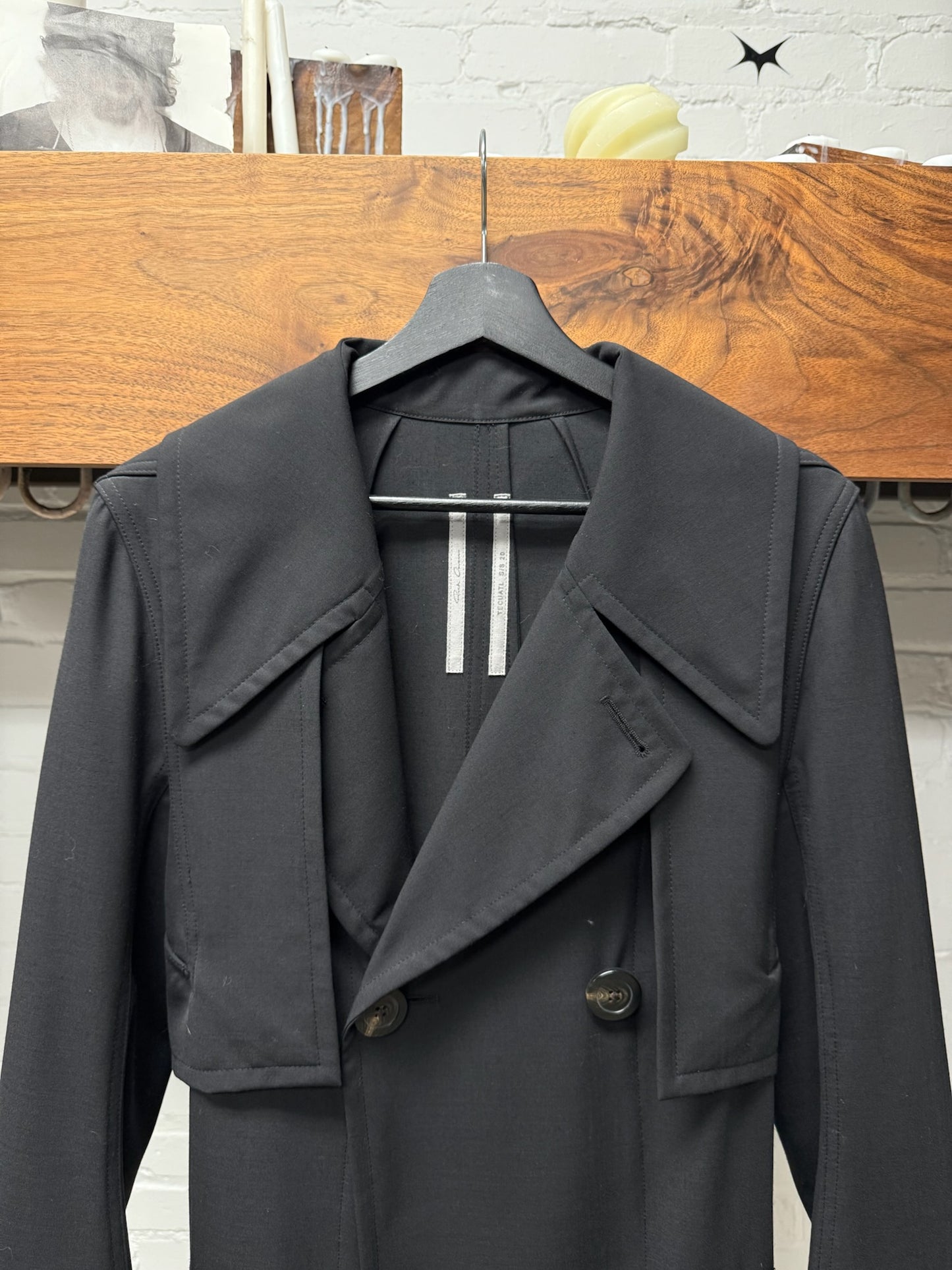 SS2020 Rick Owens ‘Tecuatl’ Double Breasted Black Wool Belted Trench Coat