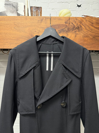 SS2020 Rick Owens ‘Tecuatl’ Double Breasted Black Wool Belted Trench Coat