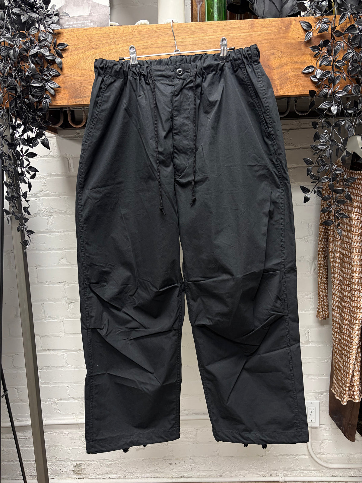2024 Comme Des Garçons Homme Wide Leg Black ‘Parachute’ Drawstring Elasticated Pants