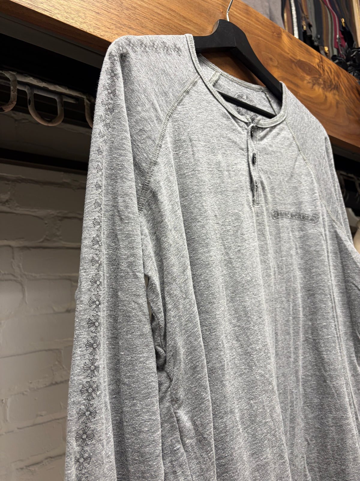 Chrome Hearts Plus Cross ‘Flooded Sleeve’ Grey Henley Cotton Shirt