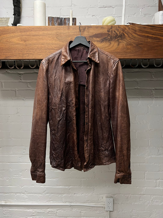 Carpe Diem Natural Brown Leather Button Down Shirt