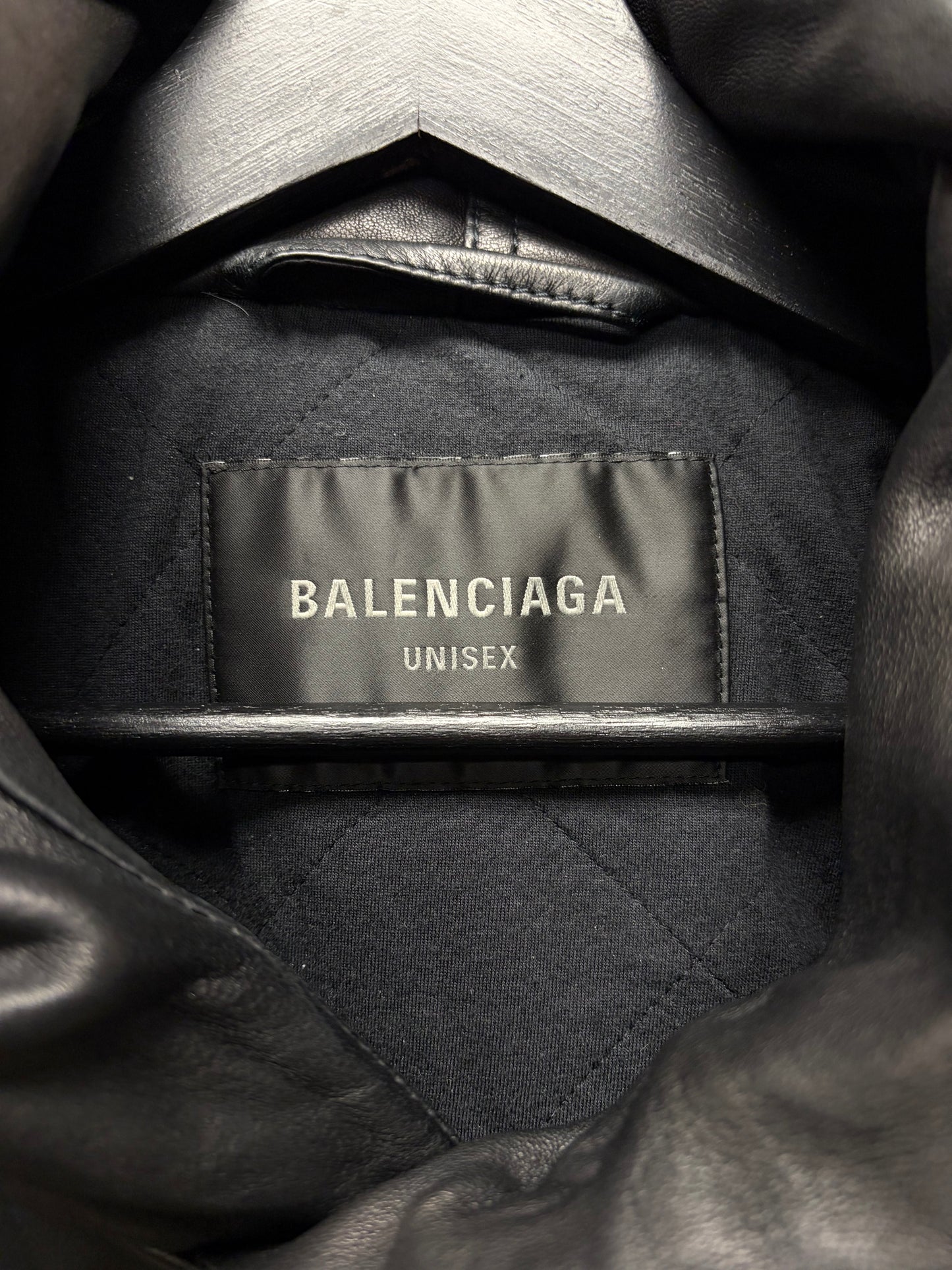 AW2022 Balenciaga Black Lambskin Leather Oversized Hoodie
