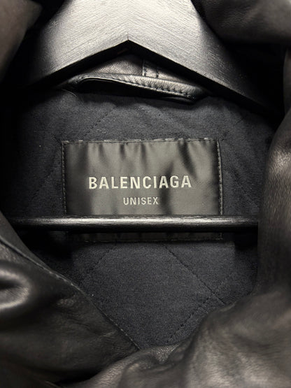 AW2022 Balenciaga Black Lambskin Leather Oversized Hoodie