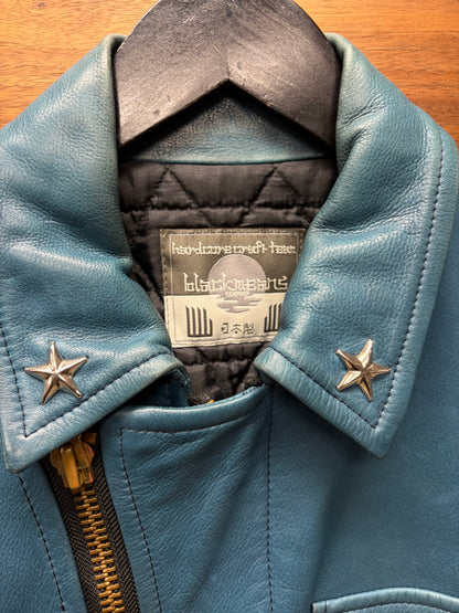 Blackmeans Studded Blue Calfskin Leather Biker Jacket