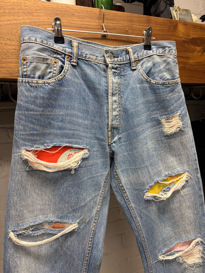 Vintage Yohji Yamamoto ‘Y’s For Men’ Patchwork Distressed Light Wash Blue Flared Denim