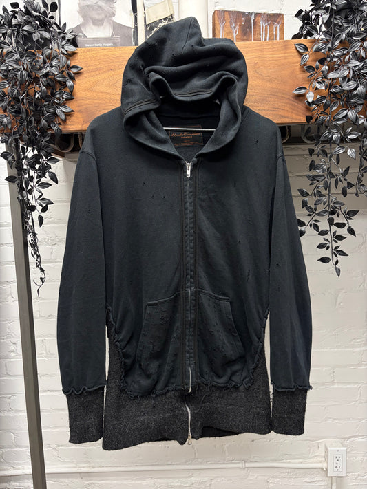 AW2003 Undercover ‘Paper Doll’ Thrash Distressed Hybrid Wool/Cotton Zip-Up Hoodie