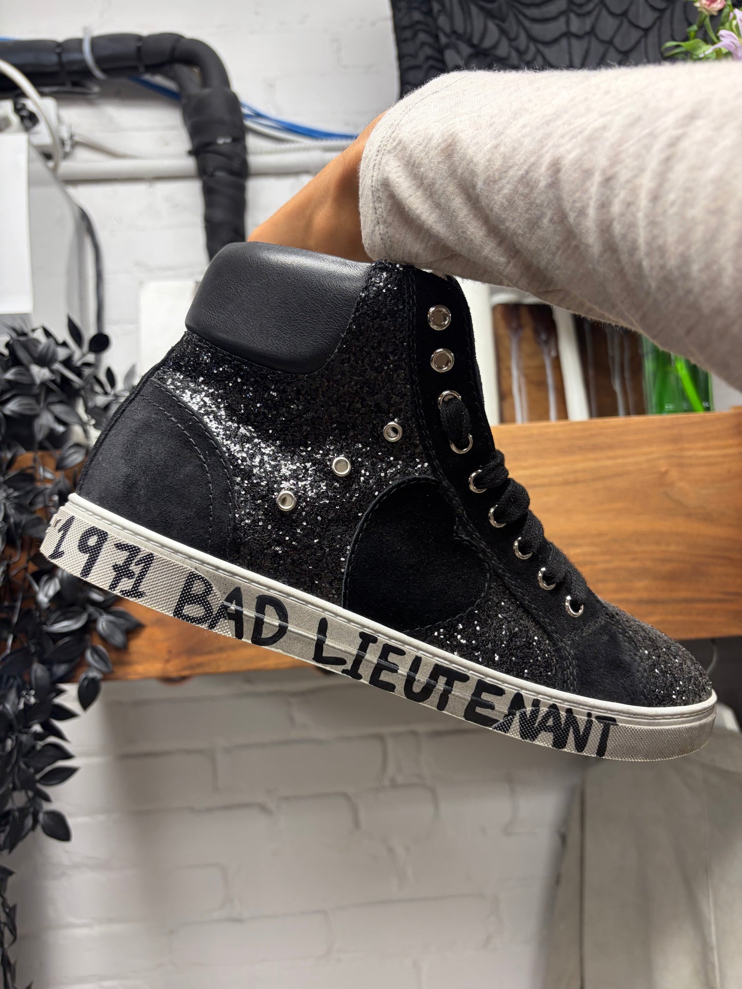 Saint Laurent ‘Bad Lieutenant’ Black Sequin Court High Top Sneakers