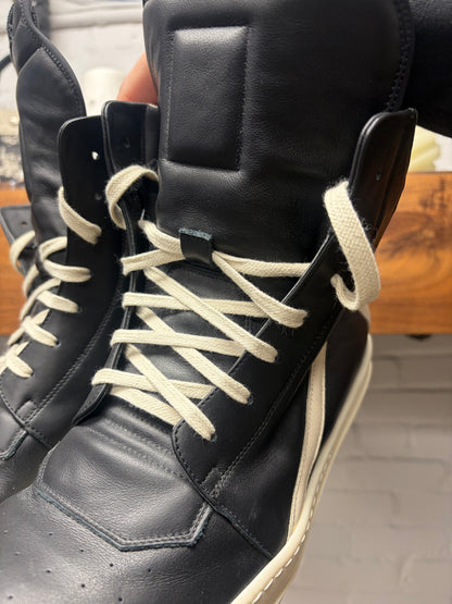 Rick Owens ‘Geobasket’ Black/Milk Leather High Top Sneakers
