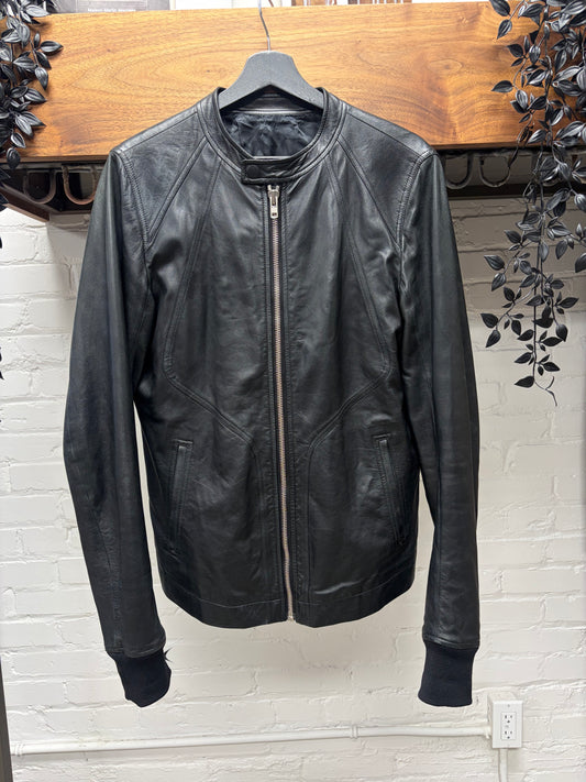 AW2014 Rick Owens ‘Moody’ Lambskin Leather Black Intarsia Bomber Jacket