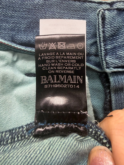 Balmain Blue Biker Knee ‘Double Zip’ Moto Skinny Jeans