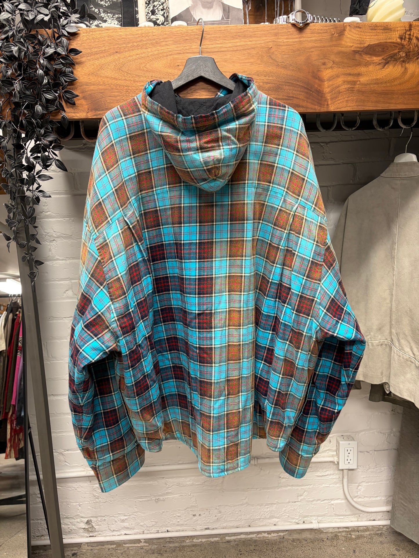 AW2022 Balenciaga Bleached ‘Shadow Plaid’ Quilt Hooded Flannel