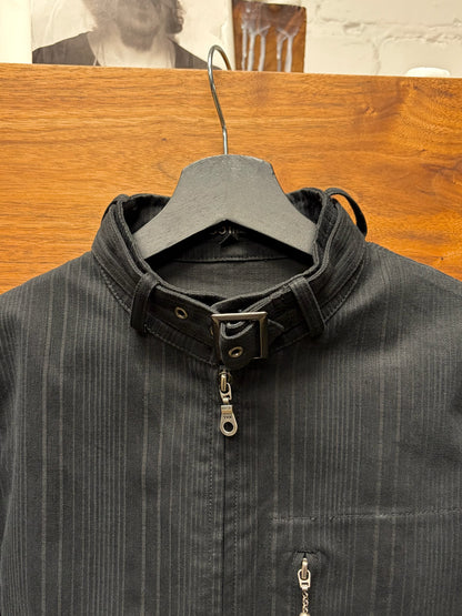 5131 Pour Les Hommes Black Pinstripe Belted Collar Jacket