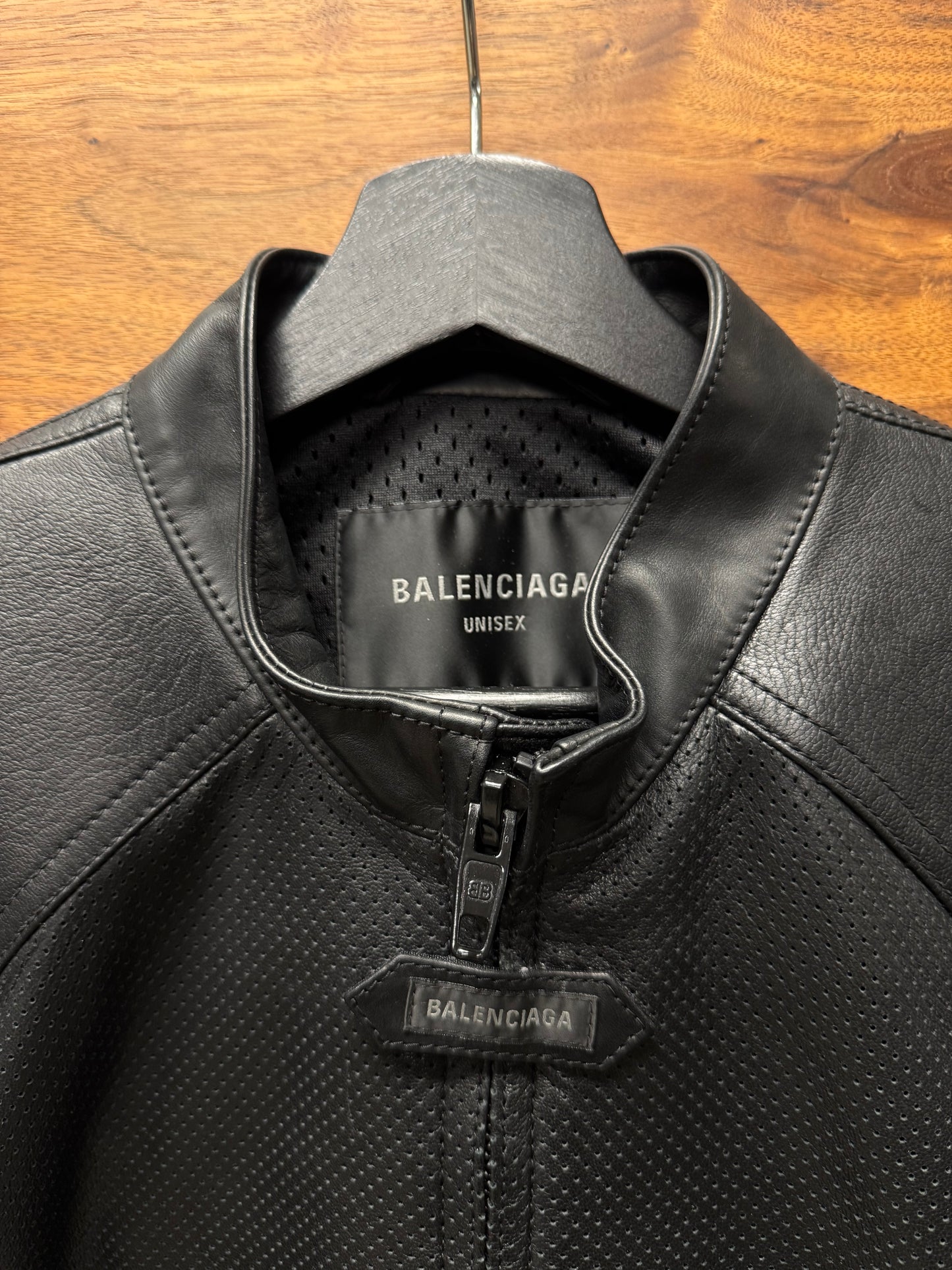 SS2025 Balenciaga Perforated Lambskin Leather Moto-Jacket