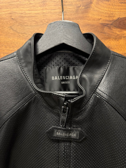 SS2025 Balenciaga Perforated Lambskin Leather Moto-Jacket