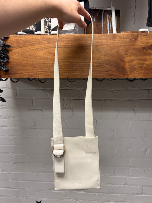 Jill Sander Square Shape White Leather Crossbody Bag