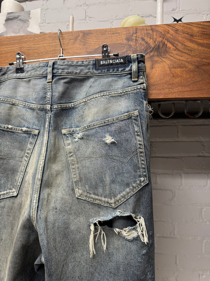 SS2024 Balenciaga ‘Destroyed’ Thrash Distressed Mud Wash Denim