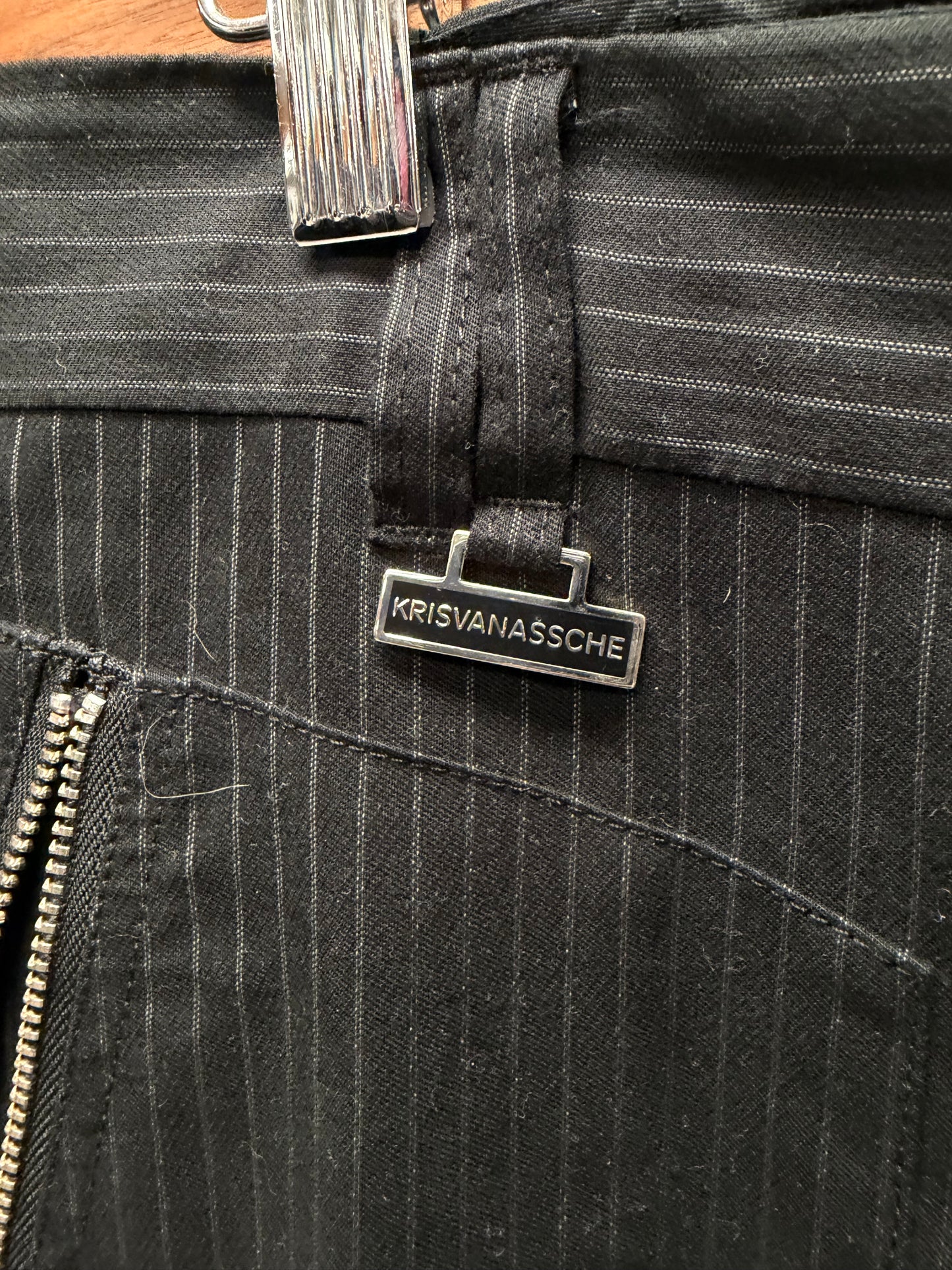 Kris Van Assche Black Pinstripe Skinny Fit Cargo Trousers