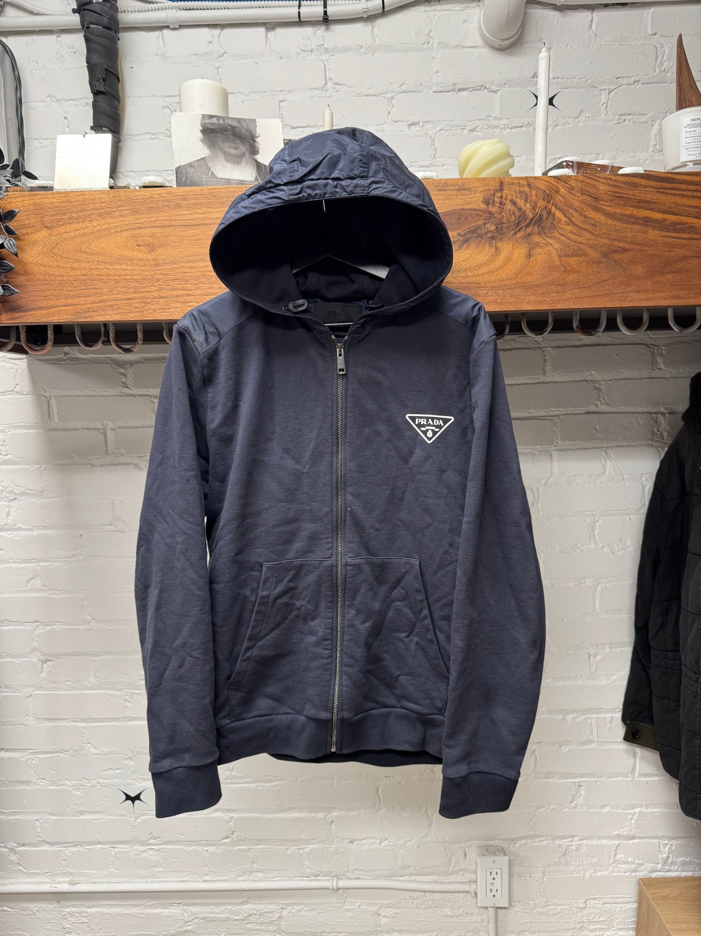 Prada Triangle Logo Zip-Up Hoodie