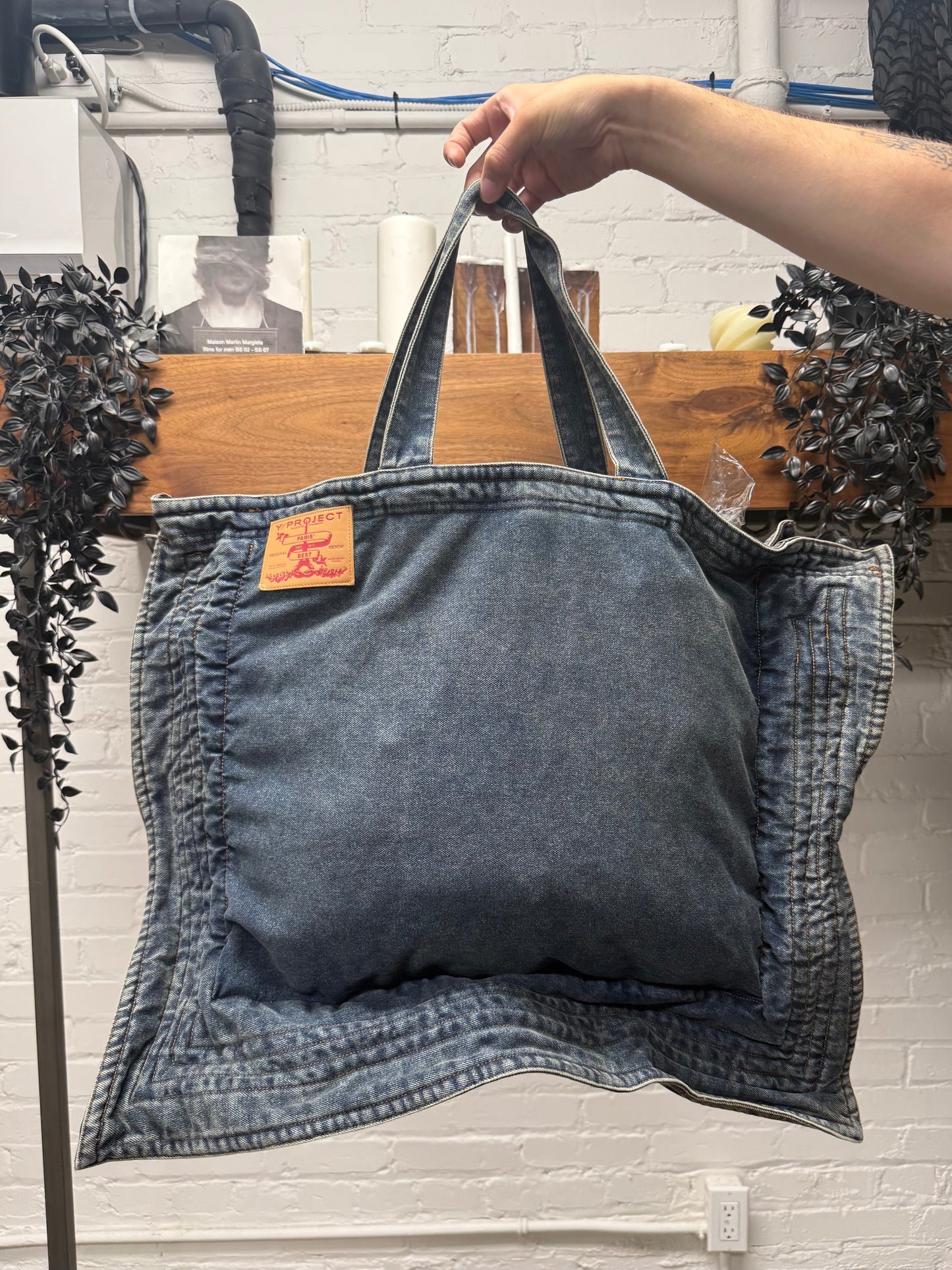 Y Project ‘Maxi Cabas’ Metal Wire Structured Denim Tote Bag