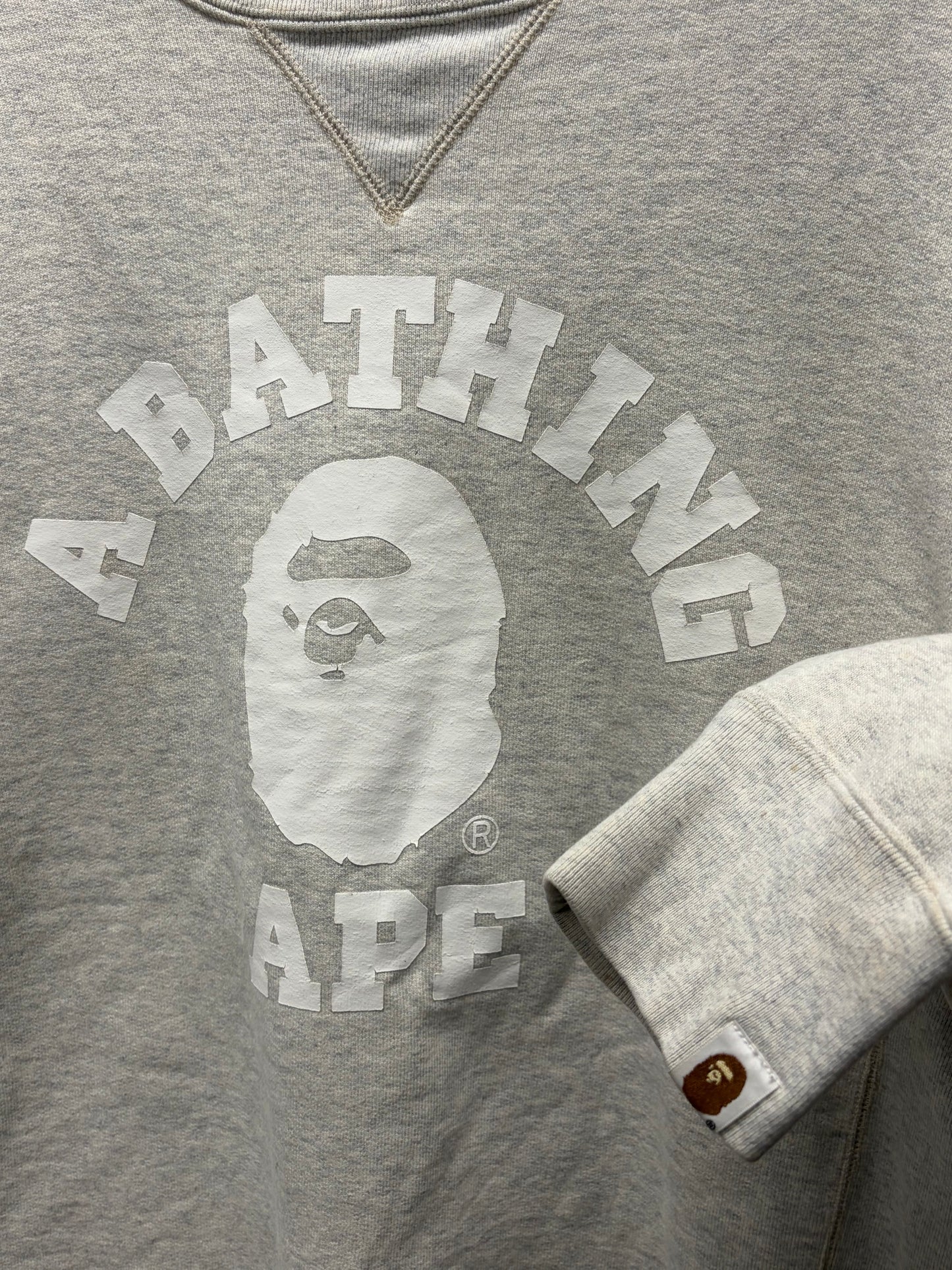 2000s Bape ‘Collegiate Logo’ Heather Grey Crewneck Sweatshirt