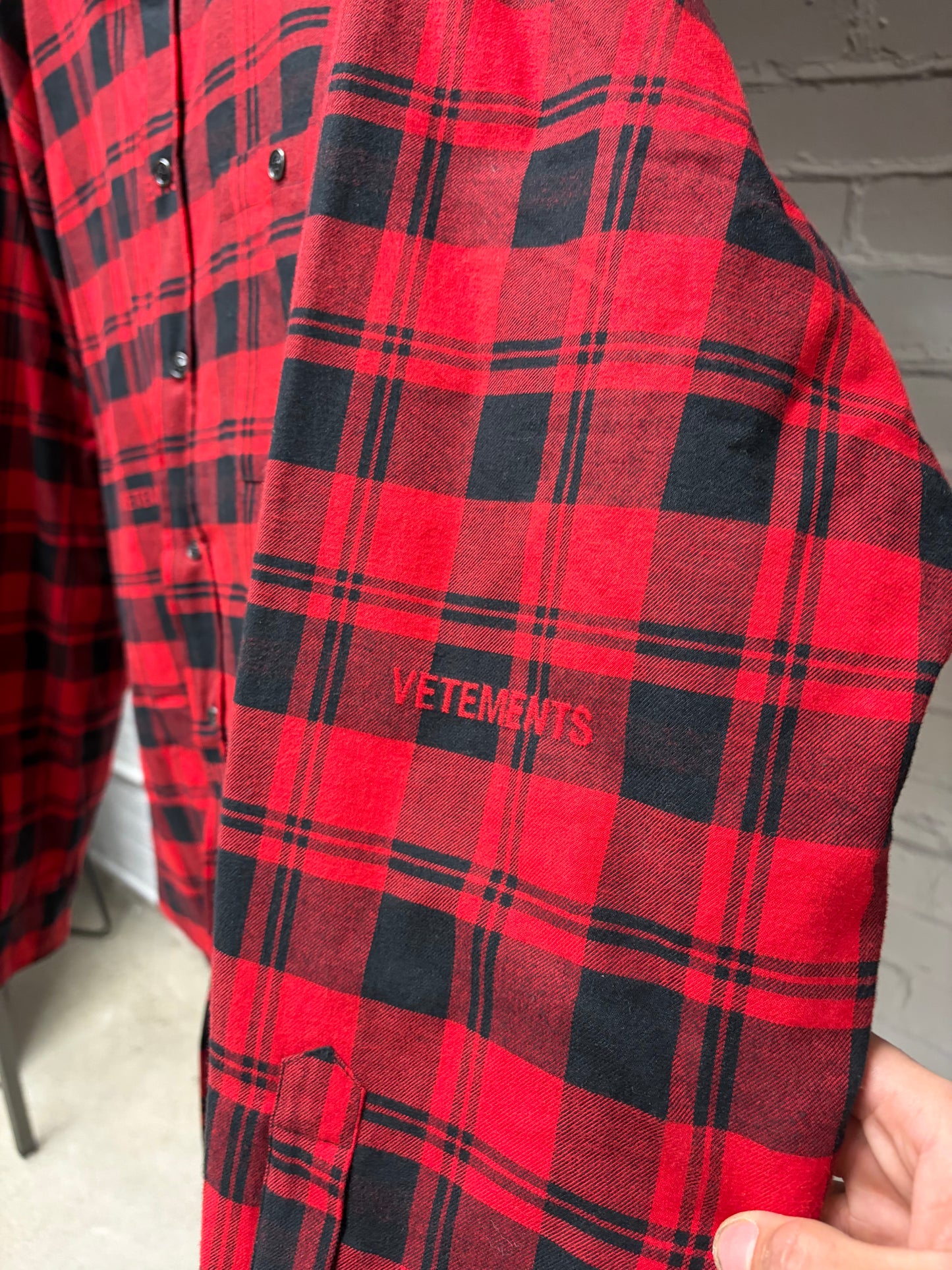 Vetements Embroidered Logo Quilted Red/Black Oversized Flannel Shirt