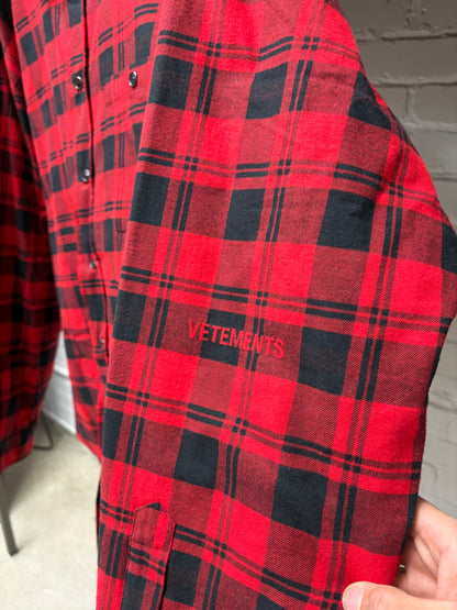 Vetements Embroidered Logo Quilted Red/Black Oversized Flannel Shirt